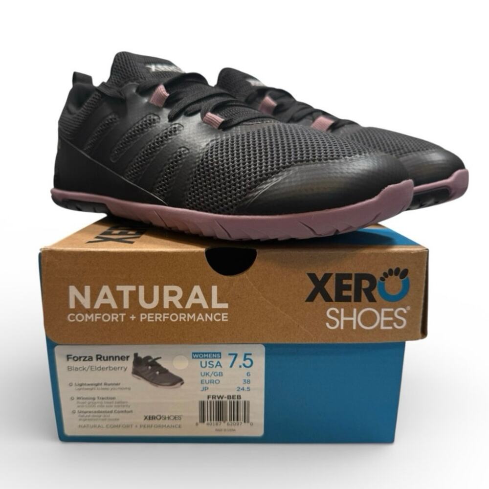 Xero Shoes Forza Runner Black Elderberry Womens 7.5 NIB Barefoot